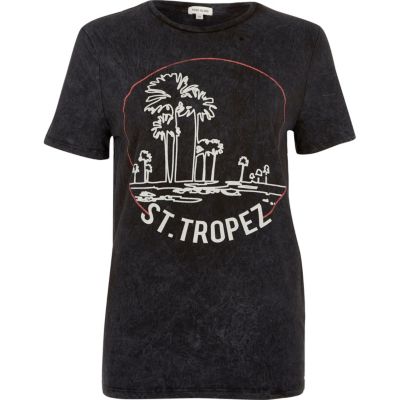 Black washed San Tropez print T-shirt